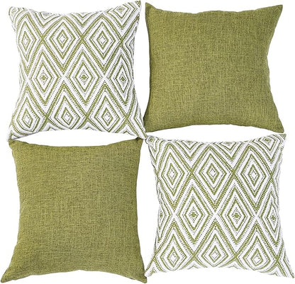 HPUK Decorative Throw Pillow Covers Set of 4 Geometric Design Linen Cushion Cover for Couch Sofa Living Room, 20"x20" inches, Green