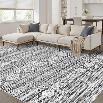 Nakagishi Bedroom Rug Area Rugs 4x6: Washable Boho Neutral Farmhouse Stain Resistant Moroccan Non-Slip Throw Carpet for Women Modern Home Enthusiast Aged 25-40 - Entryway Kitchen Bedside - Black White