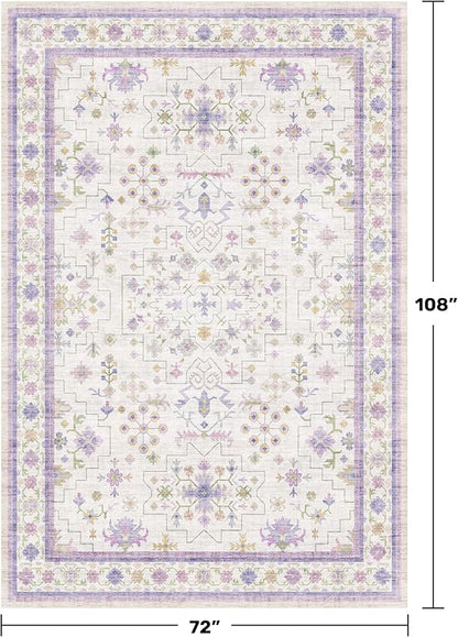 Hazo Haus 6x9 Lavender Rug for Bedroom, Kids Playroom, Non Slip Large Washable Living Room Area Rug, Low Pile Stain Resistant Foldable Boho Fairy Décor