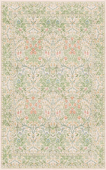 Washable Beige Green 5x8 Area Rug for Living Room, Large Entryway, Kids Room, Boy Bedroom, Playroom - Vintage Oriental Rug Low Pile Non Slip & Stain Resistance (5x8 Beige Green)