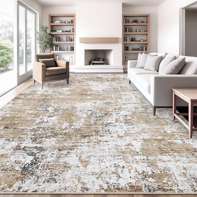 XLUEZ 10x14 Area Rugs for Living Room, Washable Modern Abstract Large Area Rug Neutral Soft Non Slip Kids Rug Stain Resistant Indoor Carpet for Bedroom Dining Room Playroom Home Office(Beige, 10'x14')