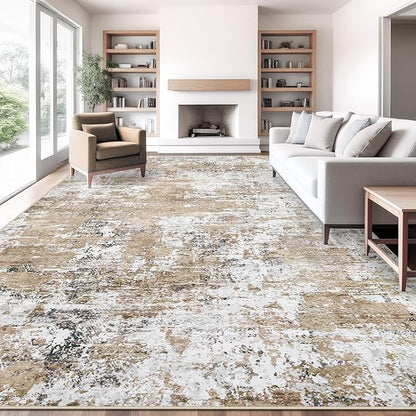 XLUEZ 10x14 Area Rugs for Living Room, Washable Modern Abstract Large Area Rug Neutral Soft Non Slip Kids Rug Stain Resistant Indoor Carpet for Bedroom Dining Room Playroom Home Office(Beige, 10'x14')