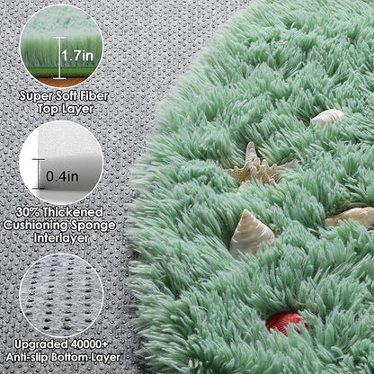 ONASAR Sage Green Round Area Rugs 5ft, Fluffy Soft Bedroom Circle Rug for Kids Girls Boys Teen Room, Cute Furry Plush Shaggy Carpet Floor Mat for Nursery Living Room Playroom Dorm Home Decor