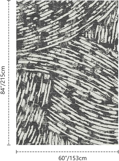 Latte&Fog 5x7 Area Rugs for Living Room Bedroom, Modern Abstract Washable Rug, Boho Non Slip Low Pile Carpet for Indoor Dining Room,Dorm, Classroom, College Dorm,Farmhouse and Kids Room - Black White