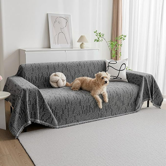 MYSKY HOME Couch Covers for Sofa, Dog Couch Cover Protector, Dark Grey Lines Sofa Covers for Sectional L Shape, Pets Couch Throw Cover Washable Durable Large Couch Cover for Dogs, Cats, 71" X118"