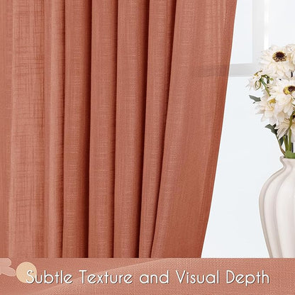 84 inch Linen Terracotta Curtains 2 Panels for Living Room Back Tab Light Filtering Semi Sheer Rust Colored Curtains 84 inches Long Soft Thick Cotton Cloth Textured Rustic Boho Farmhouse Room Decor