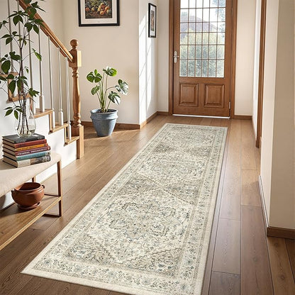 Runner Rug 2x6, Non Slip Washable Rugs for Laundry Room, Runners for Hallways, Low Pile Vintage Soft Rugs for Living Room, Kitchen Bathroom,Bedroom Rug(Brown/Beige,2'x6')