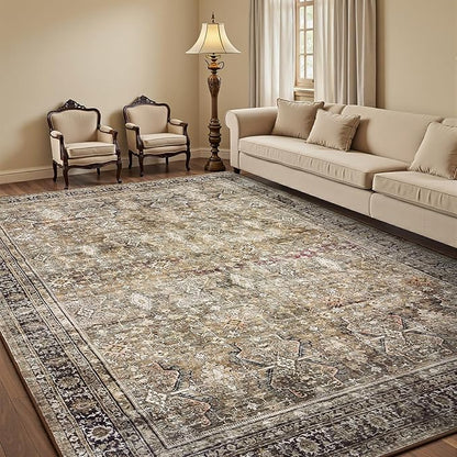 Lofus 5x7 Area Rug for Living Room,Brown Washable Area Rugs with Non-Slip Backing,Soft Neutral Carpets for Bedroom Dining Room Home Office Indoor Nursery