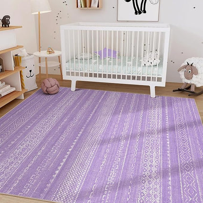 Nakagishi Purple Rug for Bedroom Girls: 5x7 Washable Boho Large Neutral Area Rug Cute Soft Modern Indoor Floor Non-Slip Accent Carpet for Living Room Nursery Kids Playroom Dorm Preppy Baby Room Decor