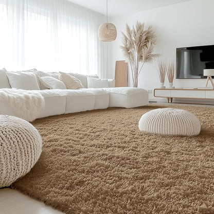 OLANLY 9x12 Machine Washable Large Area Rugs for Living Room, Bedroom, Soft Fluffy Shaggy Bedside Rug, Indoor Floor Carpet for Kids Girls and Boys, Dorms, Nursery, Home Decor Aesthetic, Taupe