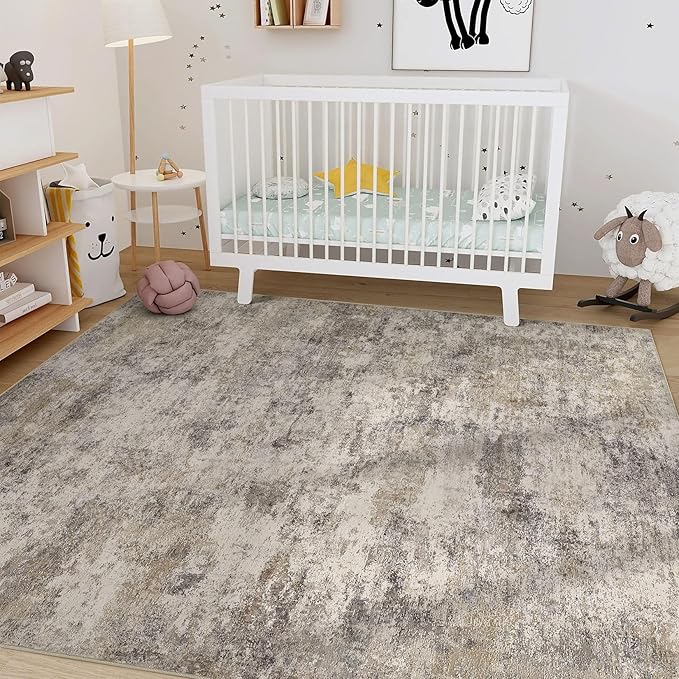 Nakagishi 5x7 Area Rugs Living Room: Washable Abstract Large Neutral Soft Rug Stain Resistant Modern Indoor Floor Non-Slip Carpet for Bedroom Nursery Kids Playroom Office Dining Room Dorm- Brown Grey