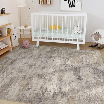 Nakagishi 8x10 Area Rugs Living Room: Washable Abstract Large Neutral Soft Rug Stain Resistant Modern Indoor Floor Non-Slip Carpet for Bedroom Nursery Kids Playroom Office Dining Room Dorm- Brown Grey