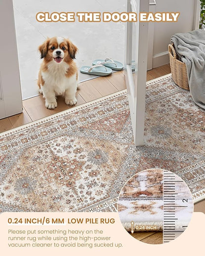 3x14 Runner Rug for Hallway, Non-Slip Long Kitchen Mats for Floor, Vintage Washable Rug for Entryway, Soft Hallway Runner for Dining Room, Bedroom, Living Room(Orange,3'x14')