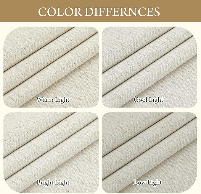 RYB HOME Cream White Linen Blackout Curtains, 100% Blackout Thermal Insulated Boho Farmhouse Window Curtain Panels for Living Room, Back Tab & Rod Pocket, 52" W x 84" L, 2 Panels Set