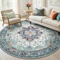 Area Rugs 6ft Washable Non-Slip, Floral Vintage Distress Print Pattern Medallion Carpet for Living Room Bedroom Dining Room, Green Navy Blue White Red Teal Colorful