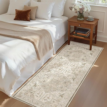 Madane Hallway Runner Rug - 2x5 Rug Runner Washable Runner Rugs Non-Slip Low-Pile Kitchen Runner Rug Laundry Room Rug Throw Carpet for Entrance Bedroom Living Room (2'x5', Ivory/Brown)