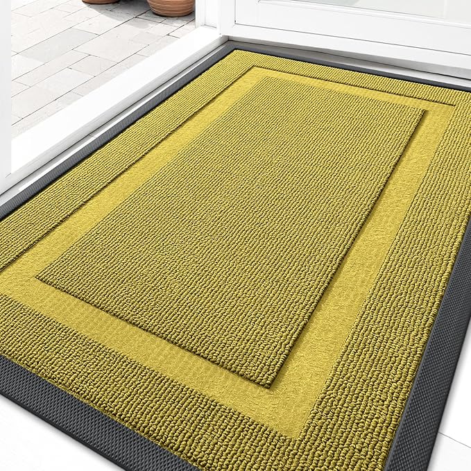 OLANLY Front Door Mat Indoor Outdoor Entrance, Waterproof All-Season, All-Weather Doormat, Sturdy Natural Rubber, Low Profile, Easy Clean Patio Porch Entryway Mat, 35x23, Lime Green
