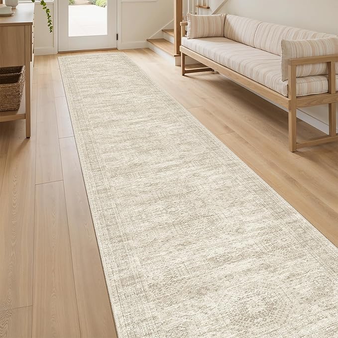 Runner Rug 2'x10' Washable Non-Slip Runner Rugs for Kitchen Bathroom Laundry Room Beige Vintage Floor Carpet Runners for Hallway Entryway