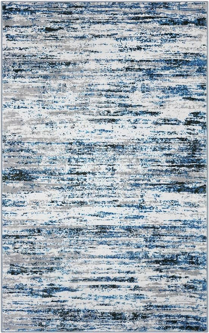 Lansny Modern Abstract 5x7 Machine Washable Area Rug Non-Slip Soft Bedroom Living Romm Rug Grey Blue White Thin Print Faux Wool Floor Carpet Throw Rugs for Nursery Playroom Dining Room Indoor