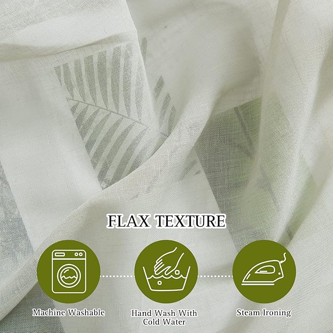 NICETOWN Privacy Semi Sheer Linen Curtains Extra Long 108" Long, Grommet Linen Blend Elegant Vertical Semitransparent Panels for Farmhouse/French Door, Sage Green, 104" W Total 2 Panels
