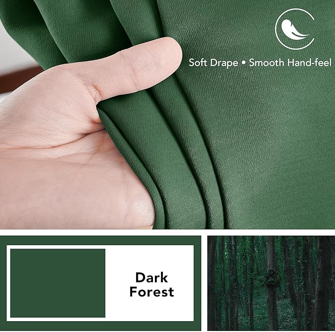 Deconovo Blackout Curtains, Thermal Insulated, W42 x L95 2 Panels, Back Tab, Machine Washable, Room-Darkening Drapes for Bedroom/Living Room Dark Forest