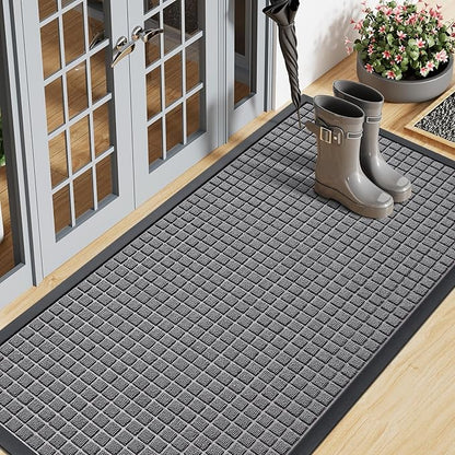 Smiry Front Door Mat Outside Entrance, Heavy Duty Natural Rubber Doormat, Non Slip, Trap Dirt and Moisture, Easy Clean, Low Profile Welcome Floor Mats for Indoor Outdoor Entry, 71x23 Inch, Mix Grey