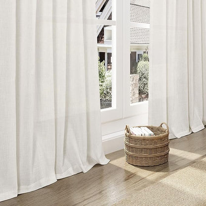 Nanspring Extra Long Curtains 2 Panels 111 Inches Long for Dinning Room Cream Back Tab Rod Pocket Light Filtering Semi Sheer Drapes Cotton Linen Textured Window Curtain for Bedroom 52x111