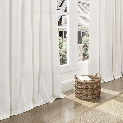 Nanspring Cream Semi Sheer Linen Curtains 73 Inch Length for Living Room Back Tab Rod Pocket Modern Farmhouse Coastal Decor Cotton Textured Gauze Curtains 73 Inches Long for Dining Room Office 52x73