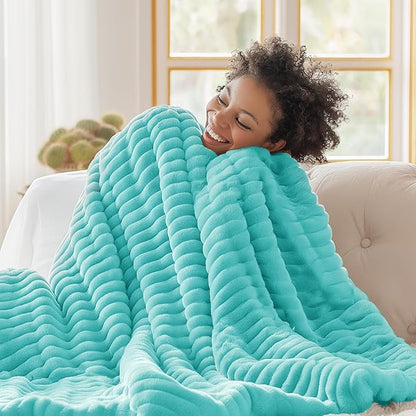 Bedsure GentleSoft Blue Throw Blanket for Couch - Cozy Soft Blankets for Women, Cute Small Fleece Throws for Girls, Birthday Gifts for Women Decor Gifts for Mom, Blue Fog, 50x70 Inches