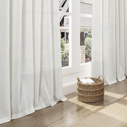 Nanspring Natural Linen Curtains for Living Room 112 Inches Long Back Tab Light Filtering Semi Sheer Curtain Rustic Farmhouse Decor Long Floor to Ceiling High Window for Bedroom 52x112, 2 Panels