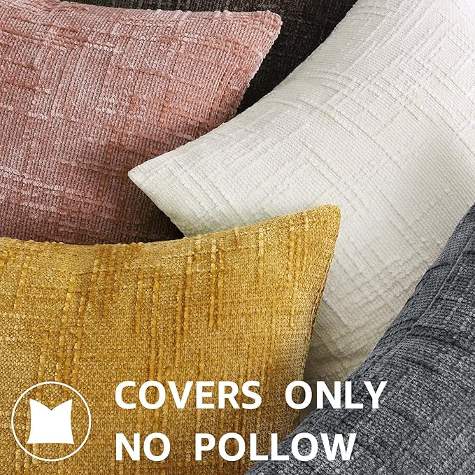 decorUhome Summer Pink Chenille Throw Pillow Covers 20x20 Set of 2 Textured Soft Cozy Slubby Couch Pillow Covers Modern Farmhouse Boho Decorative Pillow Cases for Bed Sofa Living Room