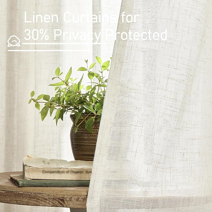 LAMIT Cream Ivory Linen Curtains 95 Inches Long 2 Panels Set for Bedroom, Back Tab and Rod Pocket Linen Textured Natural Curtains Light Filtering Boho Drapes for Living Room/Dining Room, 52 x 95 Inch