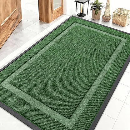 OLANLY Front Door Mat Indoor Outdoor Entrance, Waterproof All-Season, All-Weather Doormat, Sturdy Natural Rubber, Fade Resistant, Low Profile, Easy Clean Patio Porch Entryway Mat, 47x30, Green