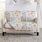 Great Bay Home Reversible Floral Patchwork Loveseat Furniture Protector - Machine Washable, Scalloped Edge, Stain Resistant, Printed Furniture Cover for Dogs, Kids, and Pets (Taupe/Blue)