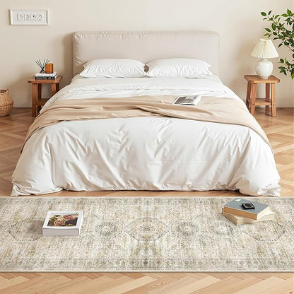 Washable Runner Rugs for Bedroom - 2x6 Runner Rug Non Slip, Ultra-Thin Entryway Runner, Soft Abstract Kitchen Runner for Hallway, Laundry, Bathroom, Indoor Door Mat(2'x6', Grey/Yellow)