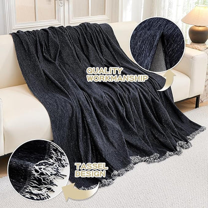 MYSKY HOME Couch Cover for Dogs Washable Couch Covers Couch Covers for Sofa Couch Cover 2 Cushion Sofa Non Slip Dogs Furniture Protector with Tassels Chenille Sofa Covers for Pet, 71"x102", Navy Blue