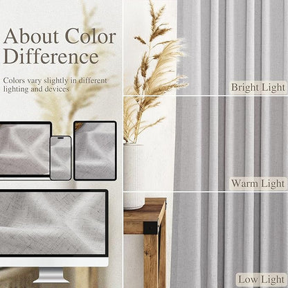Nanspring Grey Linen Curtains 120 Inch Extra Long for Living Room Back Tab Light Filtering Semi Sheer Drapes Modern Farmhouse Coastal Decor Cotton Textured Curtain for Floor to Ceiling Window 10 FT