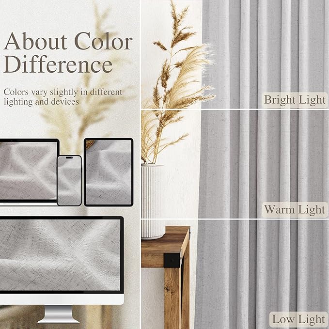 Nanspring Grey Linen Semi Sheer Curtains 72 Inches Long 2 Panels Set for Bedroom Back Tab Rod Pocket Light Filtering Drapes Cotton Textured Grey Farmhouse Living Room Curtain 52X72 Inches