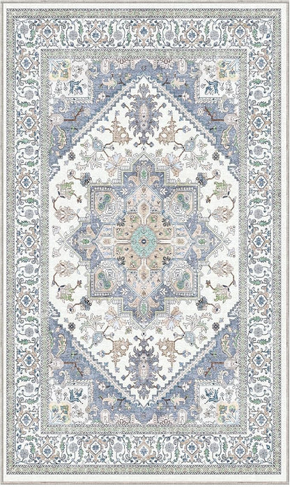 OPPODREAM Soft Area Rugs 3x5, Washable Rugs with Non Slip Backing, Low-Pile Throw 3x5 Carpet, Faux Cashmere 3 x 5 Carpet, Purple & Green & Cream