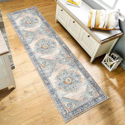 TOPRUUG Washable Runner Rug 2x7 - Hallway Runner Rug Kitchen Rugs and Mats Non Skid Washable Waterproof Carpet Runner for Living Room Bedroom Bathroom (Blue, 2X7)