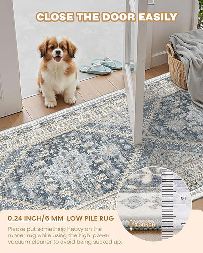 Kitchen Runner Rug Non Slip Washable 2.5x8, Soft Low Pile Entryway Rug Runners for Hallways,Carpet Runner for Living Room,Kitchen, Laundry, Bathroom(Blue/Beige,2.5'x8')