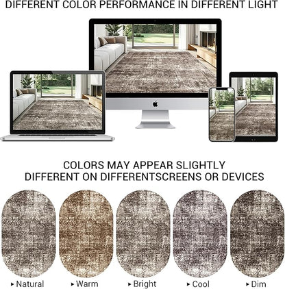 LEPEII 5x7 Area Rugs, Abstract Rugs for Living Room, Indoor Non-Slip Washable Rug for Bedroom, Dining Room, Low Pile Home Decor Neutral Area Rug-Brown/Multi