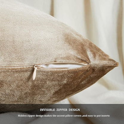 GIGIZAZA Decorative Throw Pillow Covers 20x20,Set of 2 Taupe Square Couch Pillow Covers,Velvet Sofa Boho Cushion Pillows