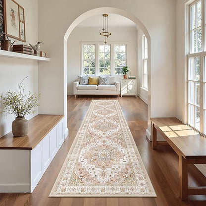 Madane Runner Rugs for Hallway 2x10 Long Washable Non-Slip Hallway Runner Rug Low-Pile Stair Kitchen Runner Soft Throw Carpet for Entrance Living Dining Laundry Room (Pink, 2 x 10)