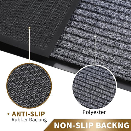 Yimobra Front Door Mat Outdoor Indoor Entrance, 100% Waterproof All-Season All Weather Doormat, Welcome Matt Outside Entry, Non Slip, Low Profile, Heavy Duty Patio Porch Floor Mats,47 x 32,Gray White