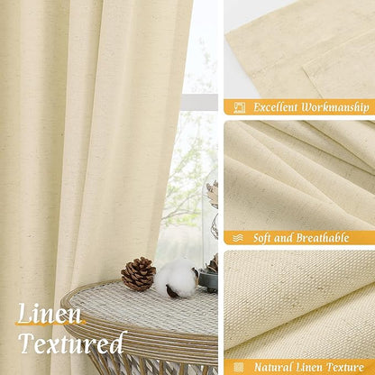 LAMIT Beige Linen Curtains for Windows 2 Panels Set, 48 Inch Linen Textured Light Filtering Bedroom Drapes Rod Pocket Boho Window Treatment Panels for Farmhouse/RV Camper/Loft, 42 x 48 Inch