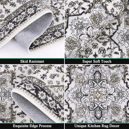 HEBE Boho Kitchen Rug Sets 3 Piece with Runner Non Slip Kitchen Rugs and Mats Washable Kitchen Mats for Floor Thick Kitchen Floor Mat Carpet Runner Rugs for Hallway Laundry Holiday Decor