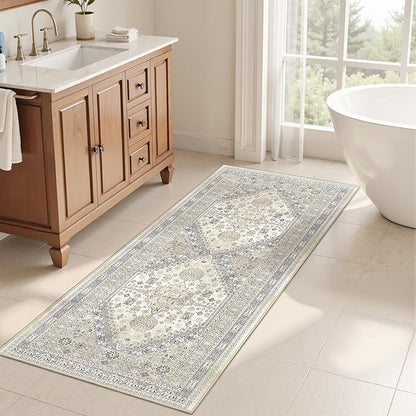 Runner Rug 2x6, Ultra-Thin Entryway Rug Non Slip Washable Rugs for Laundry Room, Runners for Hallways, Vintage Soft Rugs for Living Room, Kitchen, Bedroom(Beige,2'x6')