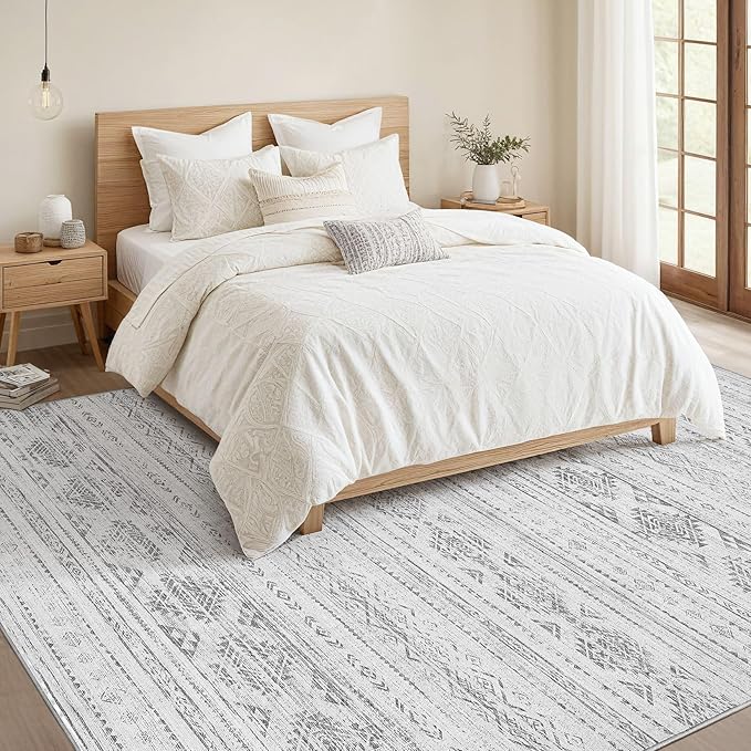 Nakagishi 5x8 Area Rugs Living Room: Washable Boho Large Neutral Soft Farmhouse Rug Stain Resistant Modern Indoor Floor Non-Slip Carpet for Bedroom Nursery Kids Office Dining Room Dorm - Dark Grey