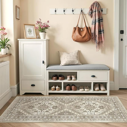 Runner Rug 2x6, Ultra-Thin Entryway Rug Non Slip Washable Rugs for Laundry Room, Runners for Hallways, Vintage Soft Rugs for Living Room, Kitchen, Bedroom(Brown,2'x6')